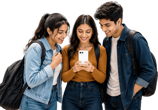 Three young creators using a vivo smartphone